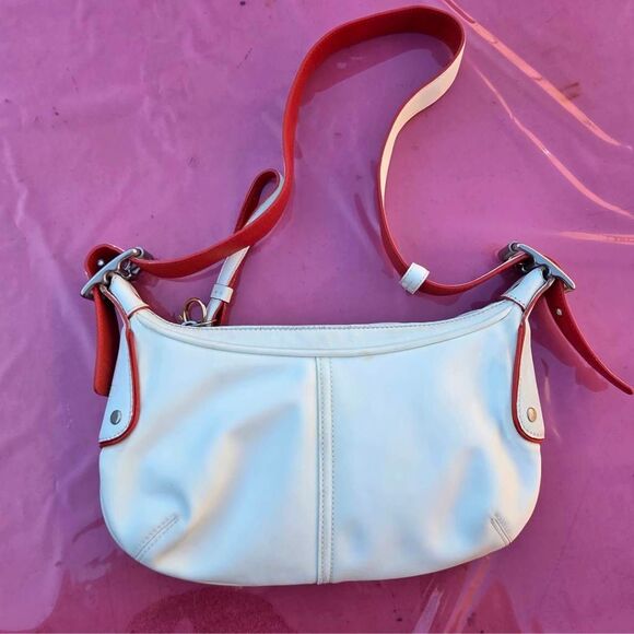 Coach Y2K White Nylon Mini Hobo w/ Red Leather Trim Vintage Shoulder Bag. #6671 - Picture 4 of 10